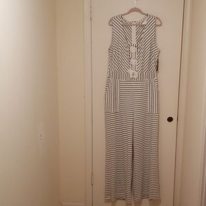 NY&Co NWT White & Black Striped Lace-Up Jumpsuit